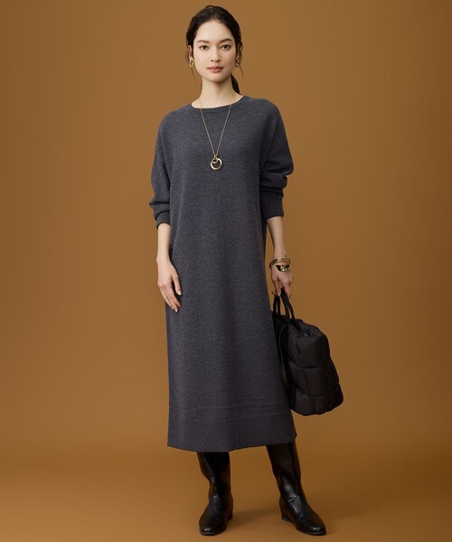 良品✨自由区 大きいサイズ50 ウォッシャブルウール ワンピース ベージュ系 ウールハイゲージニット ワンピース（ワンピース）｜自由区（ジユウク