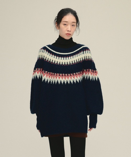 eL（エル）の「【eL】3G Fair Isle Pullover/588096（ニット/セーター・レディース・ネイビー系/ブラウン系その他・FREE）」の2枚目の写真