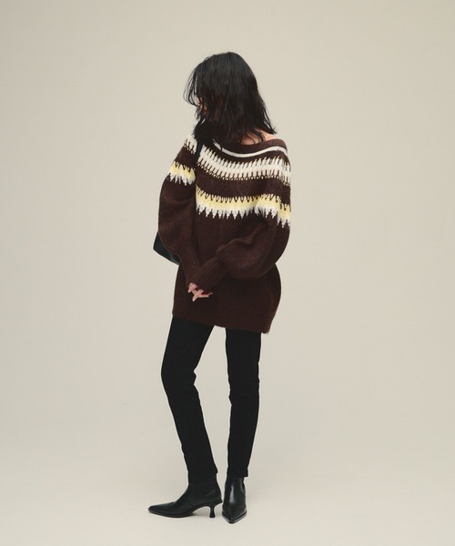 eL（エル）の「【eL】3G Fair Isle Pullover/588096（ニット/セーター・レディース・ネイビー系/ブラウン系その他・FREE）」の4枚目の写真