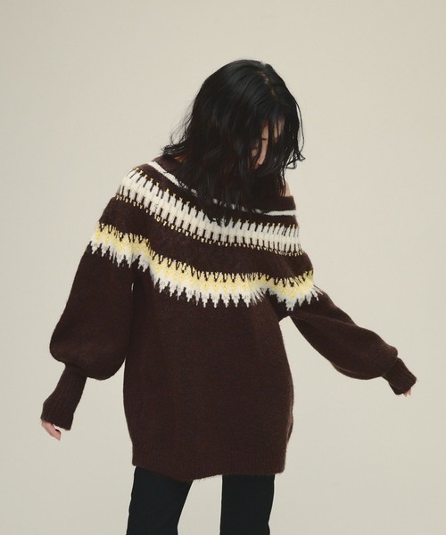 eL（エル）の「【eL】3G Fair Isle Pullover/588096（ニット/セーター・レディース・ネイビー系/ブラウン系その他・FREE）」の6枚目の写真