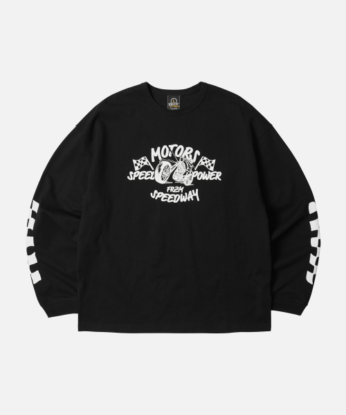 FRIZMWORKS(フリズムワークス)の「MOTORS SPEEDWAY LONG SLEEVE TEE _ BLACK(Tシャツ/カットソー・メンズ・その他・LARGE/MEDIUM)」の1枚目の写真