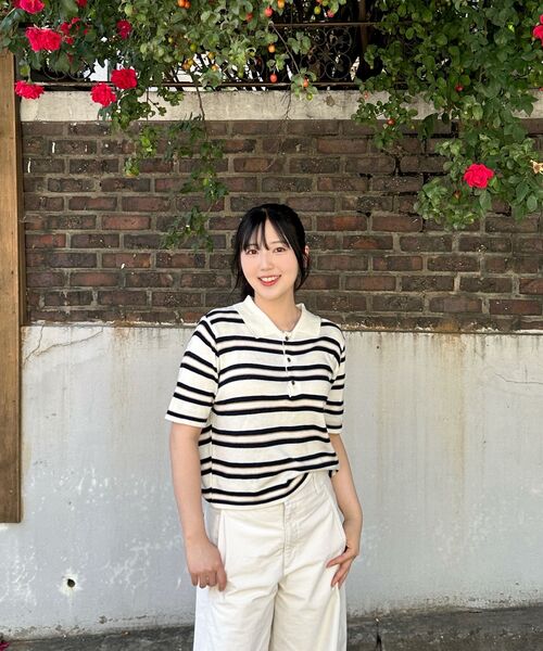 THE GREEN LAB（ザグリーンラボ）の「ストライプポロネック半袖ニット[アイボリー]（ニット/セーター・レディース・その他・FREE）」の13枚目の写真