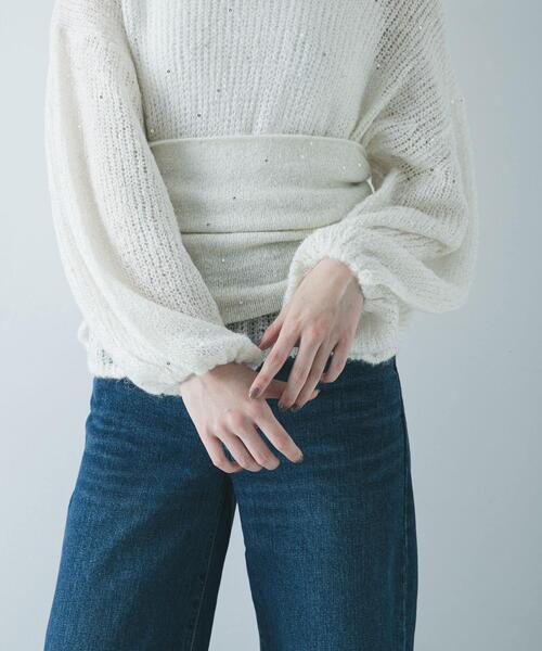 URBAN RESEARCH（アーバンリサーチ）の「スパンコールモヘヤルーズニット（ニット/セーター・レディース・オフホワイト/ネイビー・FREE）」の3枚目の写真