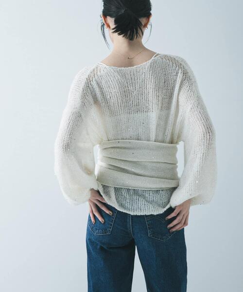 URBAN RESEARCH（アーバンリサーチ）の「スパンコールモヘヤルーズニット（ニット/セーター・レディース・オフホワイト/ネイビー・FREE）」の4枚目の写真