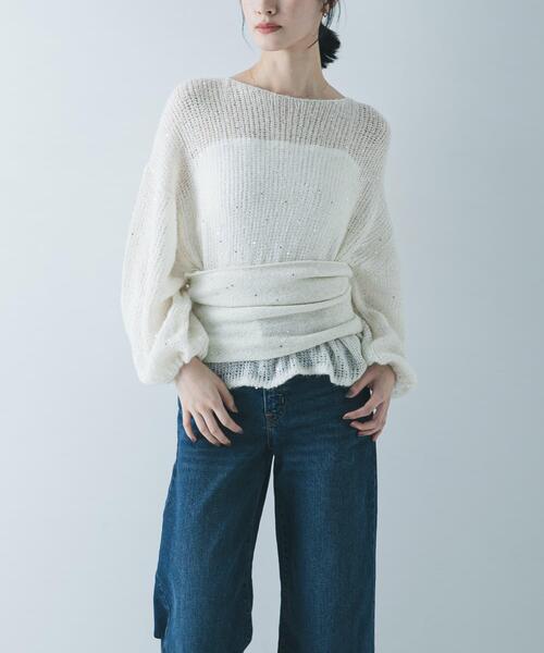 URBAN RESEARCH（アーバンリサーチ）の「スパンコールモヘヤルーズニット（ニット/セーター・レディース・オフホワイト/ネイビー・FREE）」の5枚目の写真