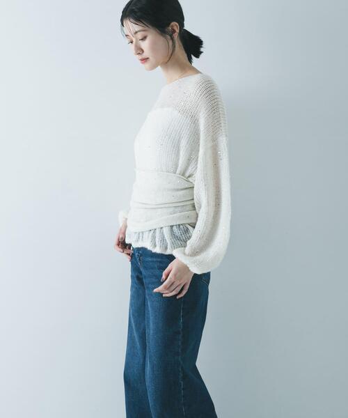 URBAN RESEARCH（アーバンリサーチ）の「スパンコールモヘヤルーズニット（ニット/セーター・レディース・オフホワイト/ネイビー・FREE）」の6枚目の写真