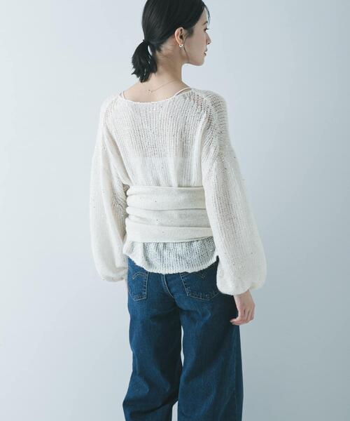 URBAN RESEARCH（アーバンリサーチ）の「スパンコールモヘヤルーズニット（ニット/セーター・レディース・オフホワイト/ネイビー・FREE）」の7枚目の写真