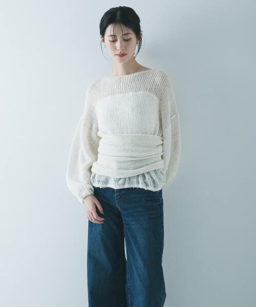 URBAN RESEARCH（アーバンリサーチ）の「スパンコールモヘヤルーズニット（ニット/セーター・レディース・オフホワイト/ネイビー・FREE）」の8枚目の写真