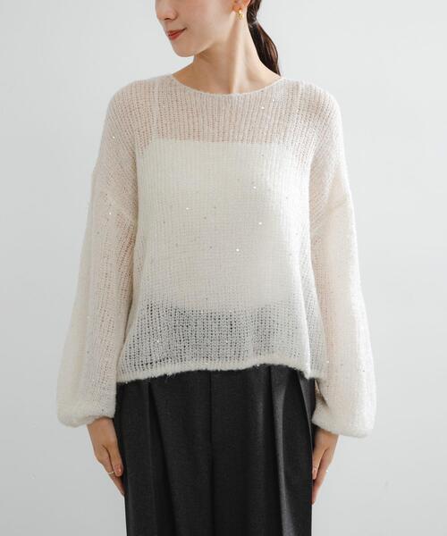 URBAN RESEARCH（アーバンリサーチ）の「スパンコールモヘヤルーズニット（ニット/セーター・レディース・オフホワイト/ネイビー・FREE）」の12枚目の写真