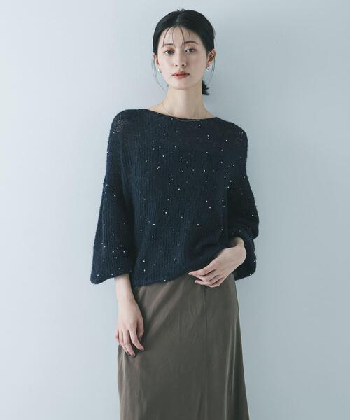 URBAN RESEARCH（アーバンリサーチ）の「スパンコールモヘヤルーズニット（ニット/セーター・レディース・オフホワイト/ネイビー・FREE）」の21枚目の写真