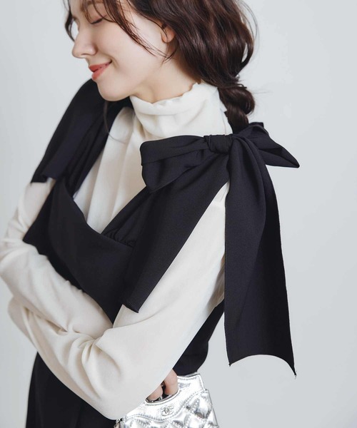 PICCIN PERLA(ピッチンペルラ)の「リボンサロペット(サロペット/オーバーオール・レディース・ブラック・M)」の1枚目の写真