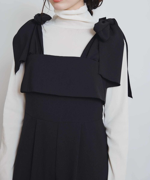 PICCIN PERLA(ピッチンペルラ)の「リボンサロペット(サロペット/オーバーオール・レディース・ブラック・M)」の4枚目の写真