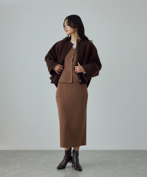 セール】[美人スカート]ウール混ニットポケット付きタイトスカート