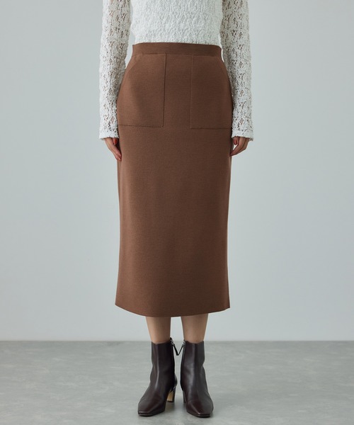 セール】[美人スカート]ウール混ニットポケット付きタイトスカート