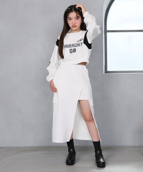 PINKHUNT（ピンクハント）の「PINKHUNT スリットロングカーゴスカート 1149K（スカート・キッズ・ブラック/ホワイト/チャコールグレー・120cm/130cm/140cm/150cm/160cm）」の5枚目の写真