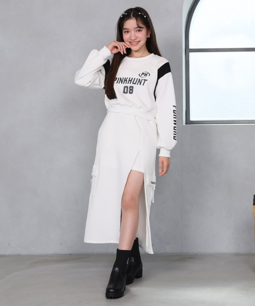 PINKHUNT（ピンクハント）の「PINKHUNT スリットロングカーゴスカート 1149K（スカート・キッズ・ブラック/ホワイト/チャコールグレー・120cm/130cm/140cm/150cm/160cm）」の6枚目の写真