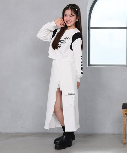 PINKHUNT（ピンクハント）の「PINKHUNT スリットロングカーゴスカート 1149K（スカート・キッズ・ブラック/ホワイト/チャコールグレー・120cm/130cm/140cm/150cm/160cm）」の7枚目の写真