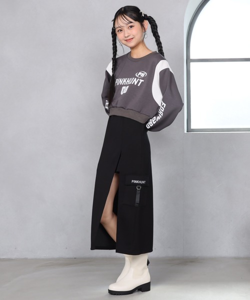 PINKHUNT（ピンクハント）の「PINKHUNT スリットロングカーゴスカート 1149K（スカート・キッズ・ブラック/ホワイト/チャコールグレー・120cm/130cm/140cm/150cm/160cm）」の15枚目の写真