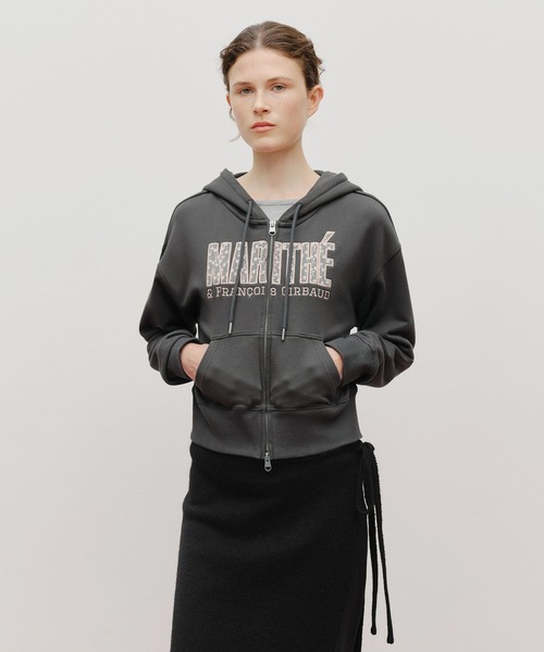 W LACE APPLIQUE CROP HOODIE ZIPUP（パーカー）｜MARITHE + FRANCOIS 