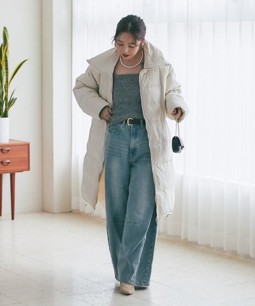 La boutique BonBon（ラブティックボンボン）の「タフタロングダウンコート（ダウンジャケット/コート・レディース・オフホワイト・FREE）」の2枚目の写真