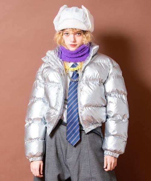 a.p.o.v. メタリックリップストップクロップド中綿ジャケット（ダウン