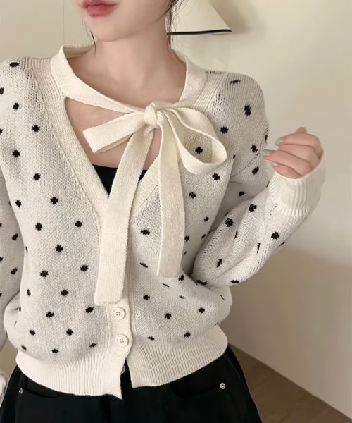 yuue' ( wear )(ユーイ)の「ドットリボンカーディガン(カーディガン/ボレロ・レディース・グレー/ホワイト/ブラック・FREE)」の4枚目の写真