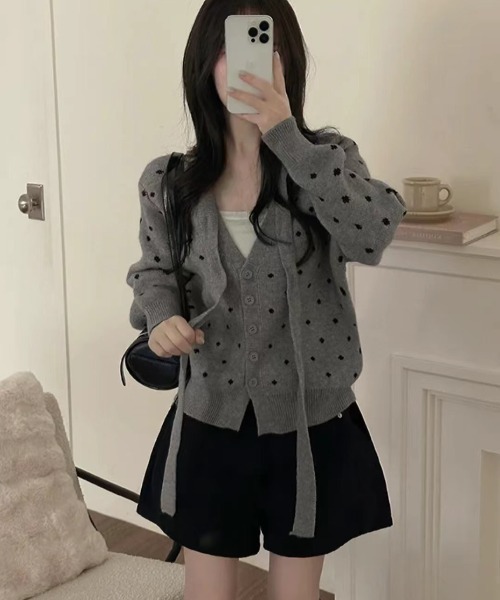 yuue' ( wear )(ユーイ)の「ドットリボンカーディガン(カーディガン/ボレロ・レディース・グレー/ホワイト/ブラック・FREE)」の22枚目の写真