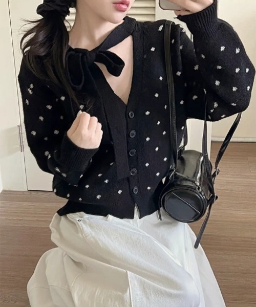 yuue' ( wear )(ユーイ)の「ドットリボンカーディガン(カーディガン/ボレロ・レディース・グレー/ホワイト/ブラック・FREE)」の13枚目の写真