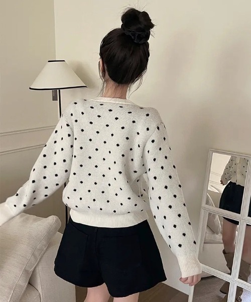 yuue' ( wear )(ユーイ)の「ドットリボンカーディガン(カーディガン/ボレロ・レディース・グレー/ホワイト/ブラック・FREE)」の6枚目の写真