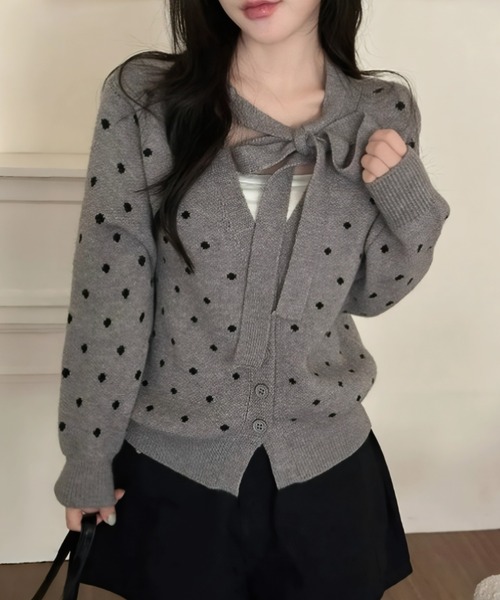 yuue' ( wear )(ユーイ)の「ドットリボンカーディガン(カーディガン/ボレロ・レディース・グレー/ホワイト/ブラック・FREE)」の18枚目の写真