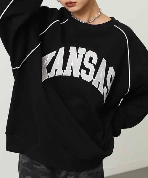 ANAP（アナップ）の「ワッペン 刺繍 ロゴ パイピング 裏起毛 スウェット（スウェット・レディース・グレー/ブラック/レッド・F）」の2枚目の写真