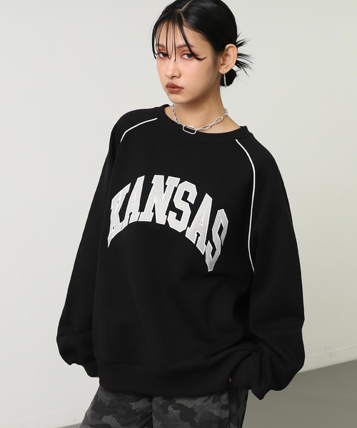 ANAP（アナップ）の「ワッペン 刺繍 ロゴ パイピング 裏起毛 スウェット（スウェット・レディース・グレー/ブラック/レッド・F）」の5枚目の写真