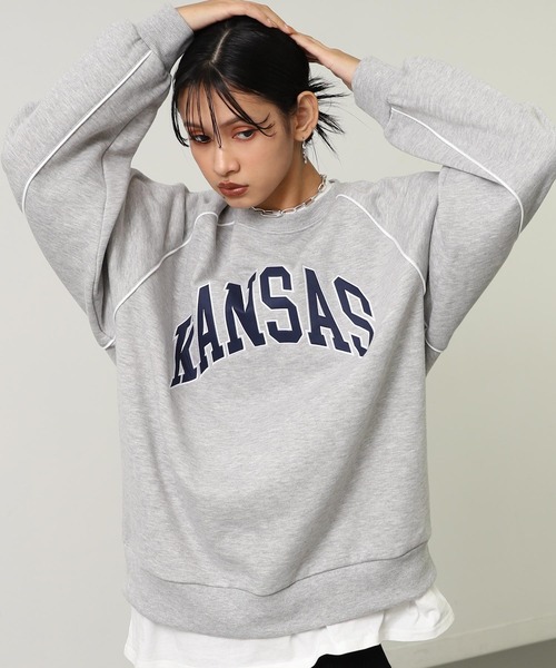 ANAP（アナップ）の「ワッペン 刺繍 ロゴ パイピング 裏起毛 スウェット（スウェット・レディース・グレー/ブラック/レッド・F）」の9枚目の写真