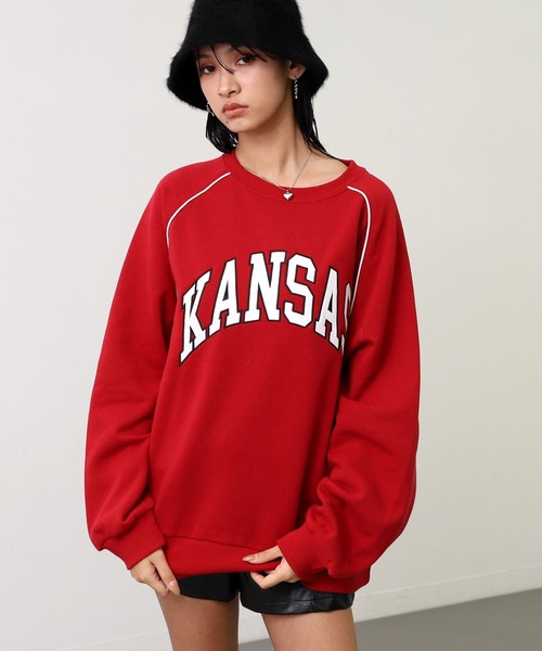 ANAP（アナップ）の「ワッペン 刺繍 ロゴ パイピング 裏起毛 スウェット（スウェット・レディース・グレー/ブラック/レッド・F）」の14枚目の写真