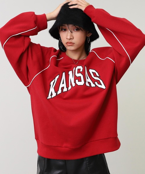 ANAP（アナップ）の「ワッペン 刺繍 ロゴ パイピング 裏起毛 スウェット（スウェット・レディース・グレー/ブラック/レッド・F）」の15枚目の写真