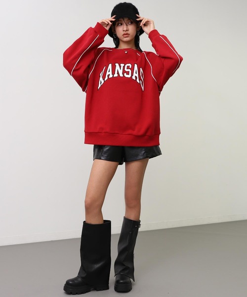 ANAP（アナップ）の「ワッペン 刺繍 ロゴ パイピング 裏起毛 スウェット（スウェット・レディース・グレー/ブラック/レッド・F）」の17枚目の写真