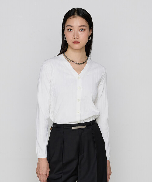 COMME CA(コムサ)の「〔 TALLサイズ 〕 コットンダルストレッチ カーディガン(カーディガン/ボレロ・レディース・ブラック/オフホワイト・15号)」の1枚目の写真