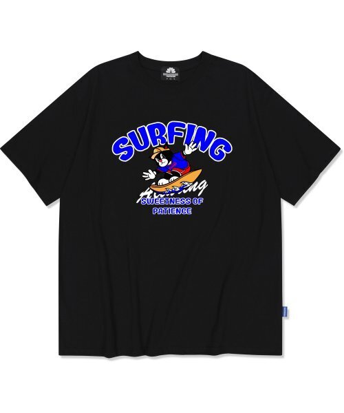 TRIPSHION(トリップション)の「ブルーサーフィンキャットグラフィックTシャツ - ブラック(Tシャツ/カットソー・メンズ・その他・LARGE/MEDIUM/X-LARGE)」の1枚目の写真