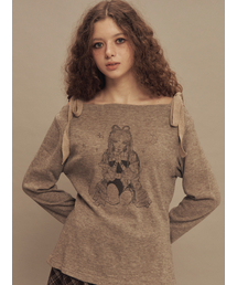 SETSETSET（セットセットセット）の「スリーピングモンリボンニットトップメランジェベージュ（ニット/セーター）」