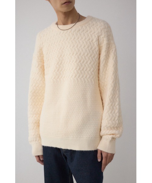 AZUL by moussy（アズールバイマウジー）の「バスケット編み切り替えニットトップス（ニット/セーター・メンズ・ブラウン/グレー/オフホワイト/ブラック・MEDIUM/LARGE）」の16枚目の写真