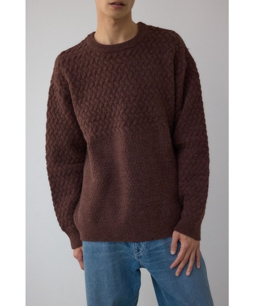 AZUL by moussy（アズールバイマウジー）の「バスケット編み切り替えニットトップス（ニット/セーター・メンズ・ブラウン/グレー/オフホワイト/ブラック・MEDIUM/LARGE）」の5枚目の写真