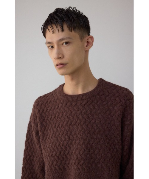 AZUL by moussy（アズールバイマウジー）の「バスケット編み切り替えニットトップス（ニット/セーター・メンズ・ブラウン/グレー/オフホワイト/ブラック・MEDIUM/LARGE）」の6枚目の写真