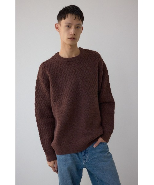 AZUL by moussy（アズールバイマウジー）の「バスケット編み切り替えニットトップス（ニット/セーター・メンズ・ブラウン/グレー/オフホワイト/ブラック・MEDIUM/LARGE）」の7枚目の写真