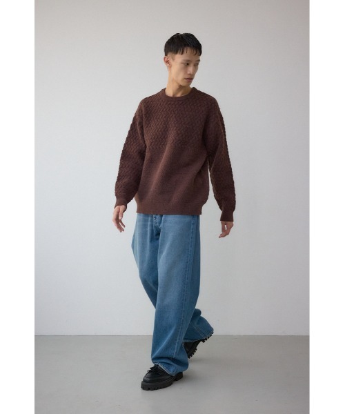 AZUL by moussy（アズールバイマウジー）の「バスケット編み切り替えニットトップス（ニット/セーター・メンズ・ブラウン/グレー/オフホワイト/ブラック・MEDIUM/LARGE）」の8枚目の写真