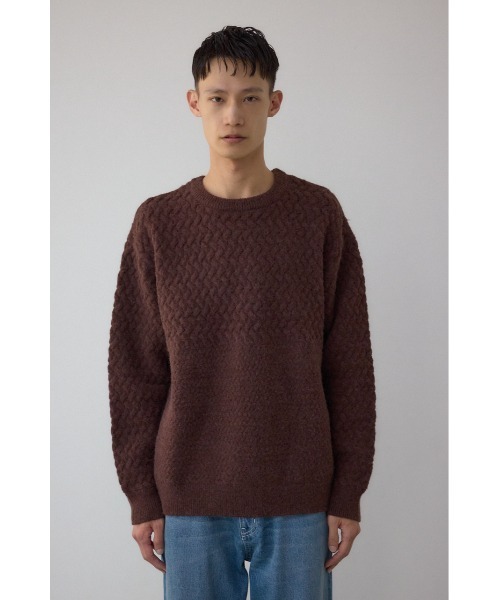 AZUL by moussy（アズールバイマウジー）の「バスケット編み切り替えニットトップス（ニット/セーター・メンズ・ブラウン/グレー/オフホワイト/ブラック・MEDIUM/LARGE）」の9枚目の写真