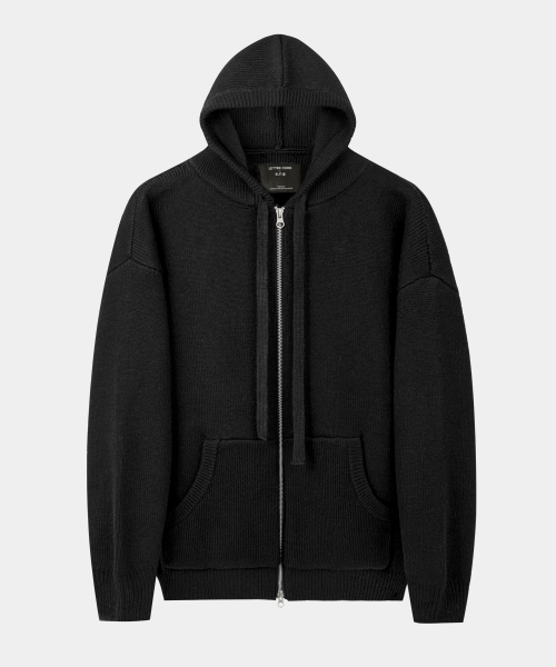 LETTERCOMO(レテルコモ)の「ソフトコージーニットフード集業ブラック(パーカー・レディース・その他・MEDIUM/LARGE)」の1枚目の写真