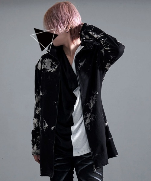 Bernings Sho(バーニングショー)の「『Bernings Sho/バーニングショー』BGミニ裏毛ムラ染めカットオフ長袖パーカー(パーカー・メンズ・ブラック/レッド/ホワイト・L/XL/M)」の9枚目の写真