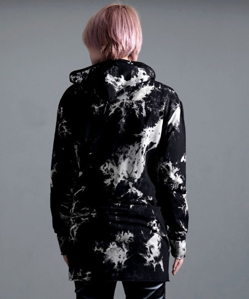 Bernings Sho(バーニングショー)の「『Bernings Sho/バーニングショー』BGミニ裏毛ムラ染めカットオフ長袖パーカー(パーカー・メンズ・ブラック/レッド/ホワイト・L/XL/M)」の11枚目の写真