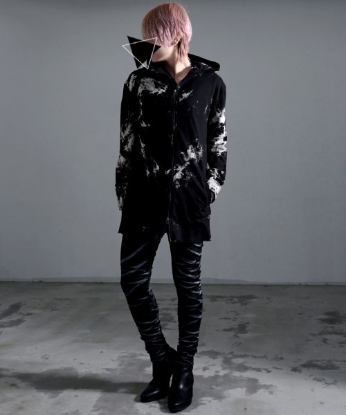 Bernings Sho(バーニングショー)の「『Bernings Sho/バーニングショー』BGミニ裏毛ムラ染めカットオフ長袖パーカー(パーカー・メンズ・ブラック/レッド/ホワイト・L/XL/M)」の13枚目の写真