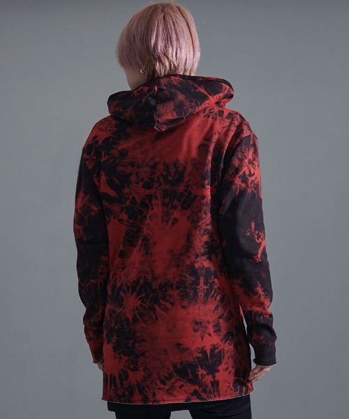 Bernings Sho(バーニングショー)の「『Bernings Sho/バーニングショー』BGミニ裏毛ムラ染めカットオフ長袖パーカー(パーカー・メンズ・ブラック/レッド/ホワイト・L/XL/M)」の14枚目の写真